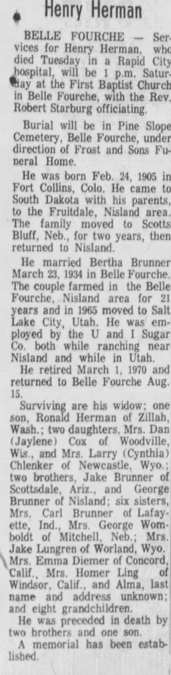 Obituary for Henry Herman